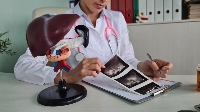 medic analizand o ecografie a ficatului